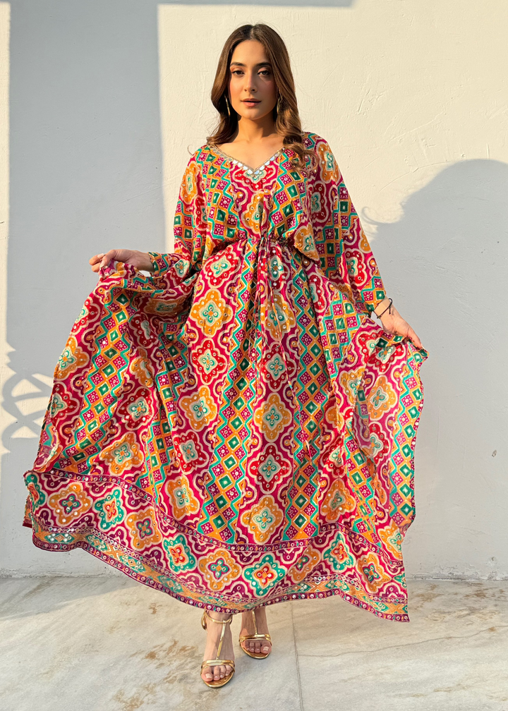 Printed Mirror Kaftaan Maxi Dress