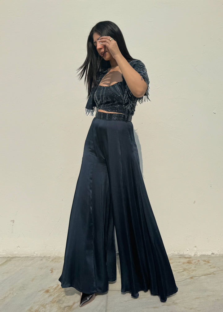 Blue Beaded cape co-ord set