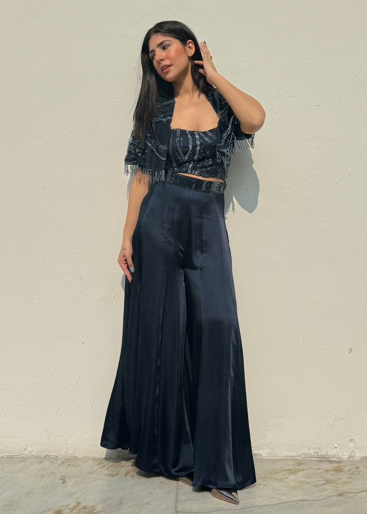 Blue Beaded cape co-ord set