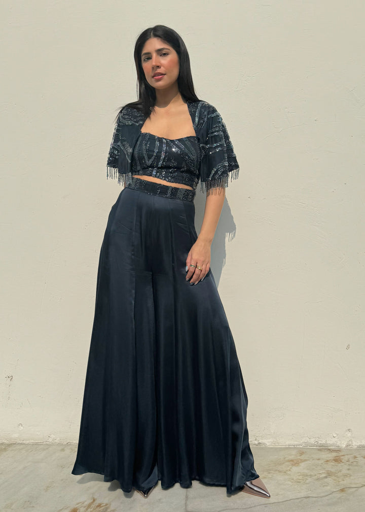 Blue Beaded cape co-ord set