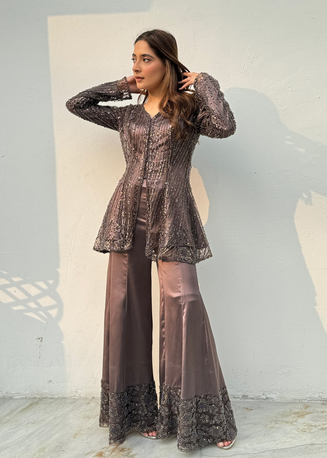 Beaded Brown Shimmer Co-ord Set