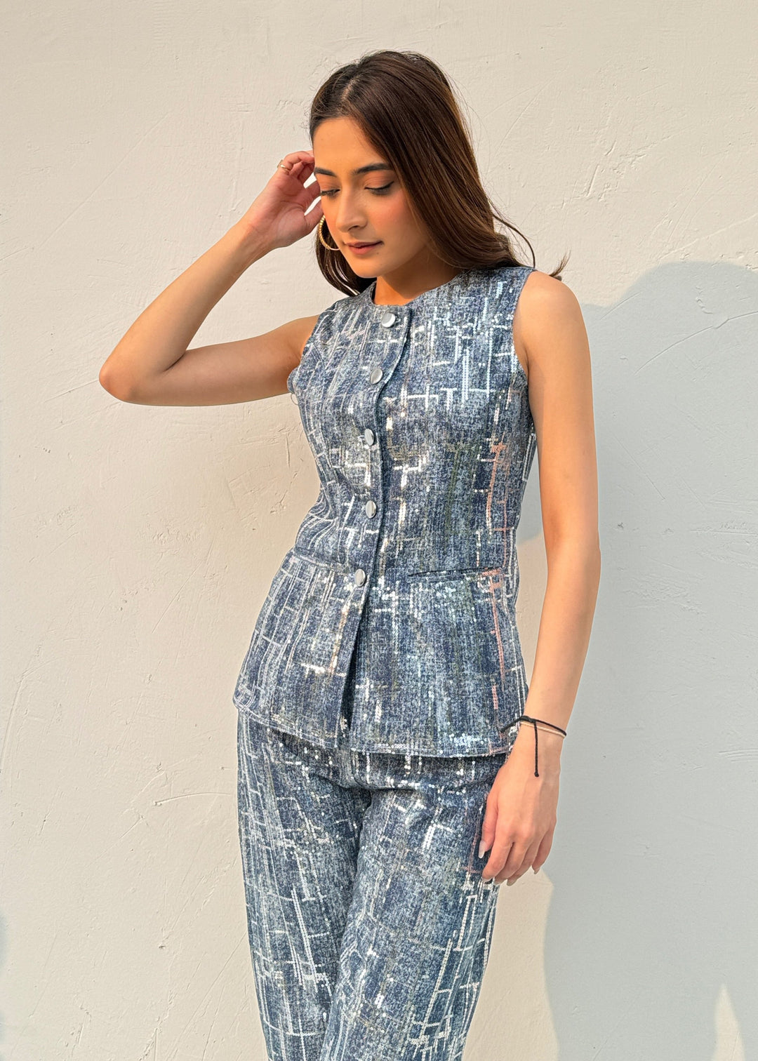 Blue Denim Sequins Shimmer Co-ord