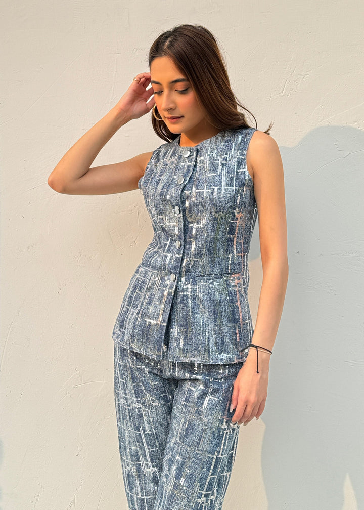 Blue Denim Sequins Shimmer Co-ord