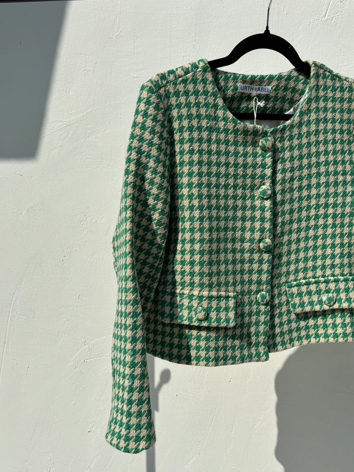 Green houndstooth tweed jacket