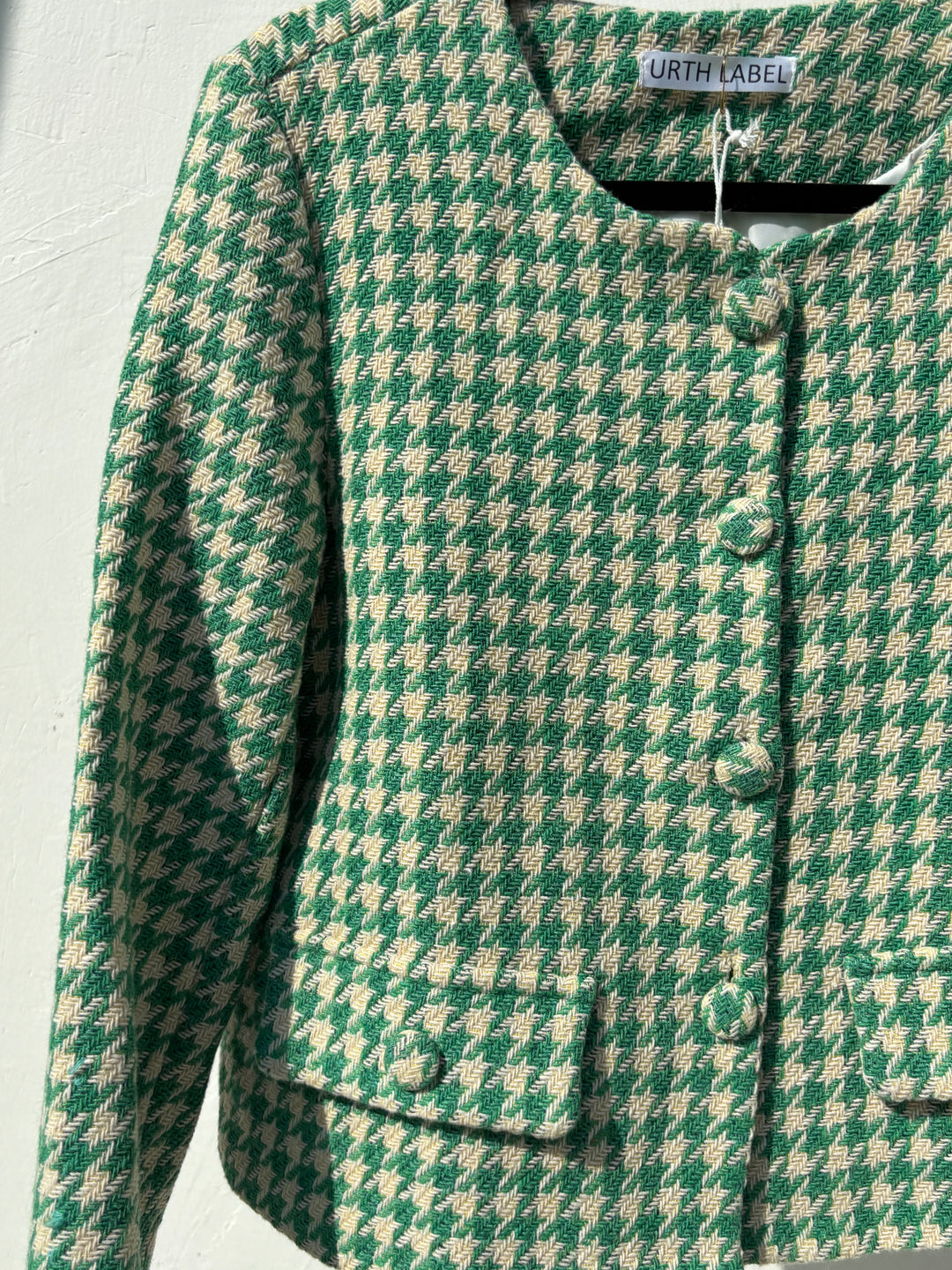 Green houndstooth tweed jacket