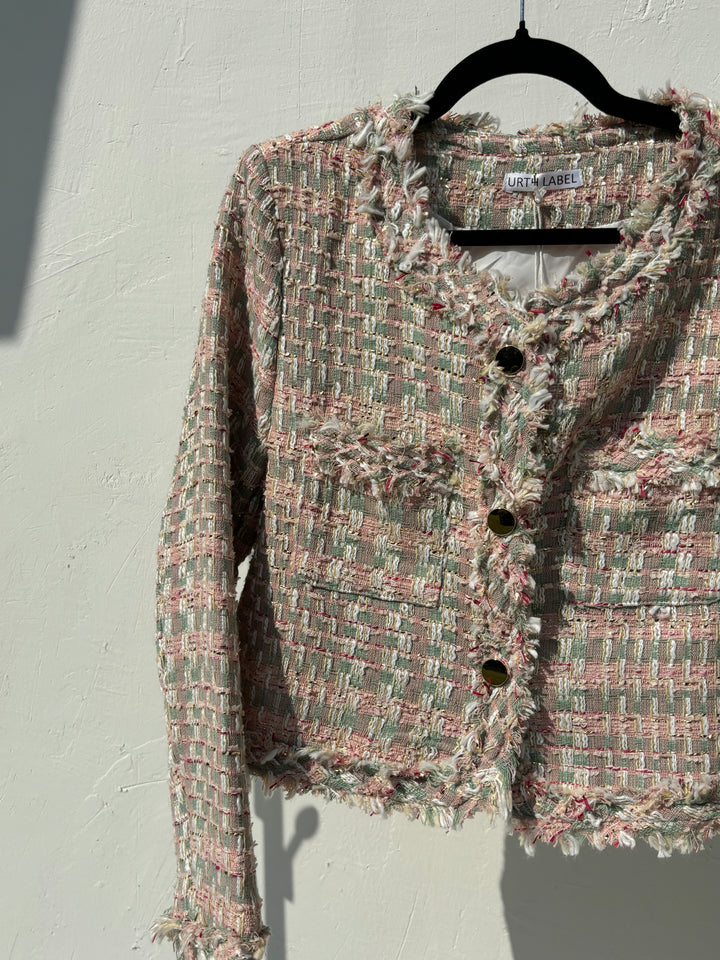 Pastel frayed tweed jacket