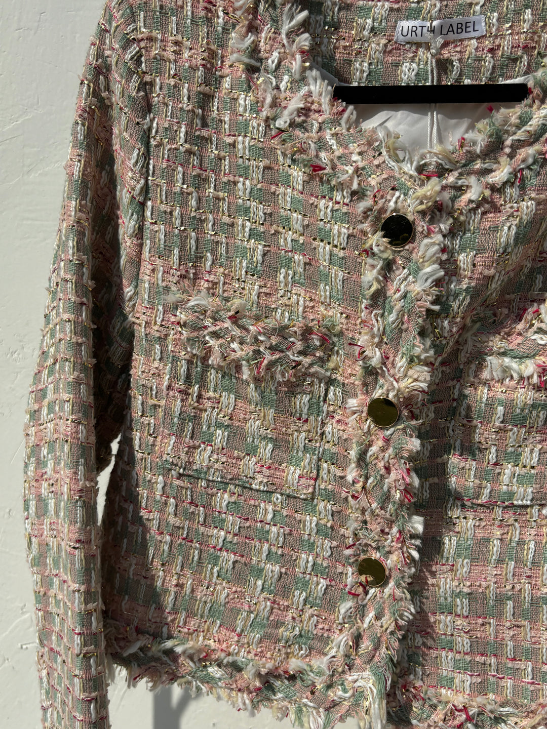 Pastel frayed tweed jacket