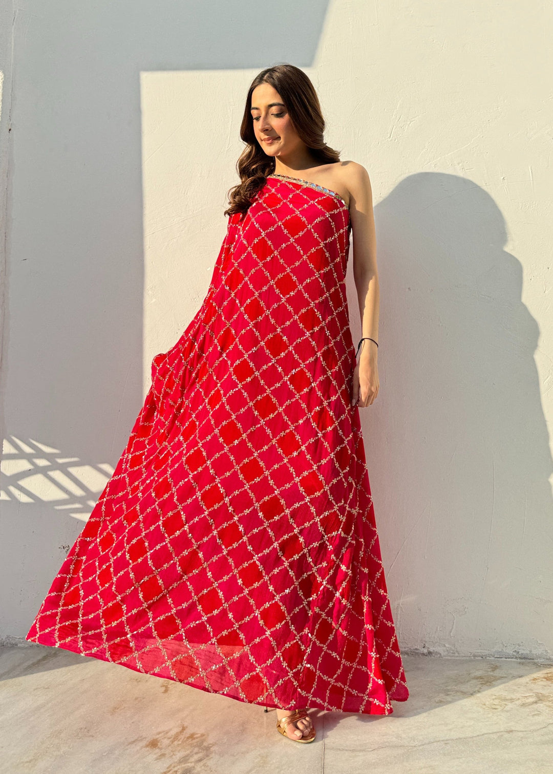 One shoulder Jaipuri Maxi Dress