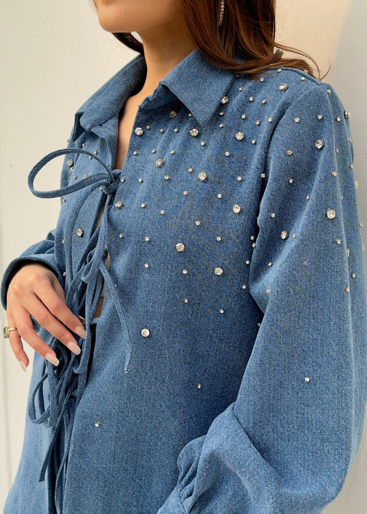 Blue Denim Tie Up Co-ord with Swarovski