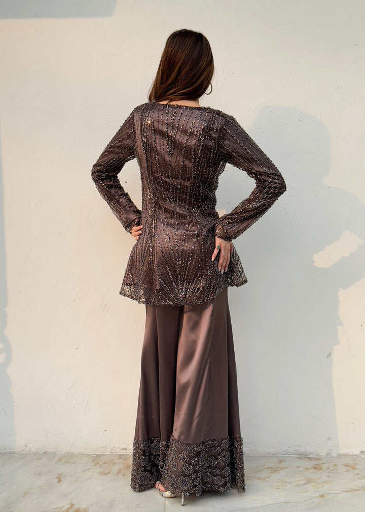 Beaded Brown Shimmer Co-ord Set