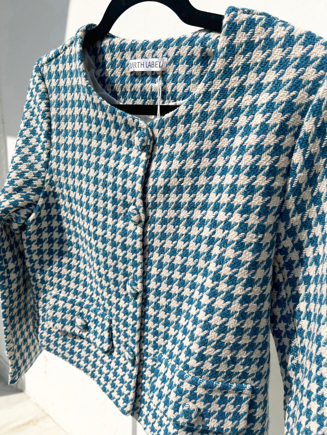 Blue houndstooth tweed jacket